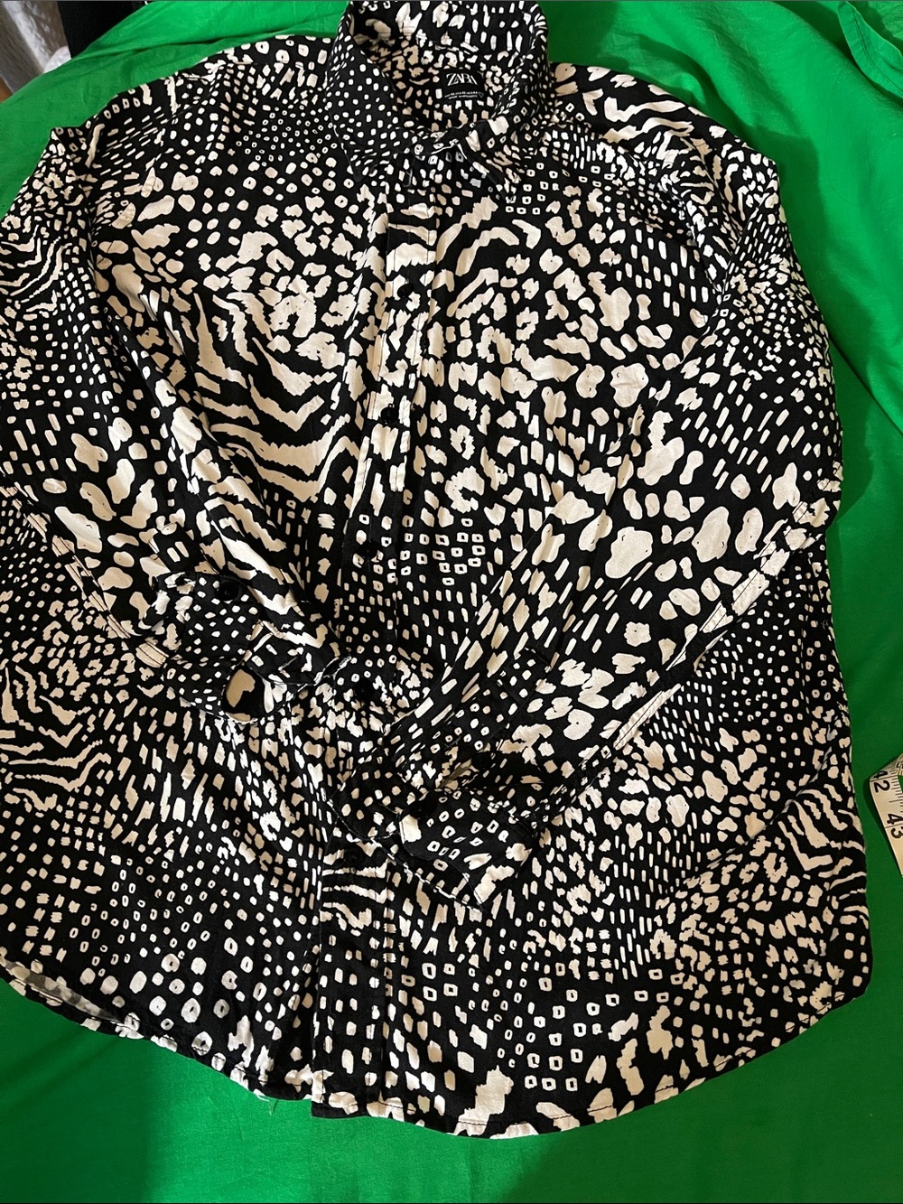 Zara Black and White Mixed Animal Print Button-Down